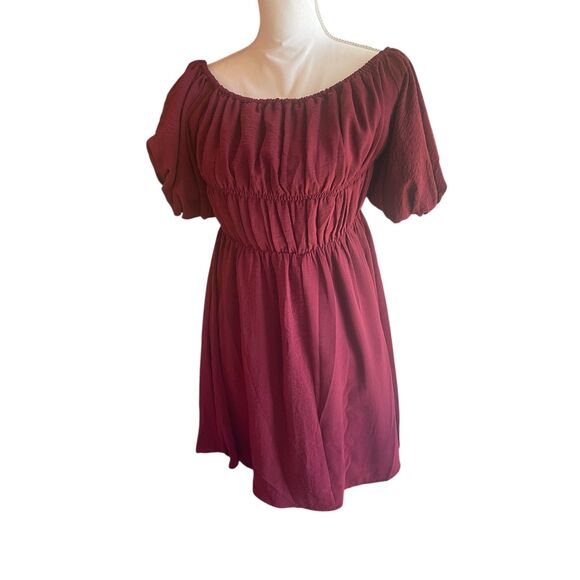 Womens Burgundy Smocked Babydoll Milkmaid Dress Sz S Coquette Romantic Costume - Picture 2 of 10